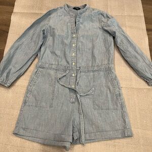 [S]Joe Fresh Chambray Long Sleeve Romper Cotton Button Waist drawstring